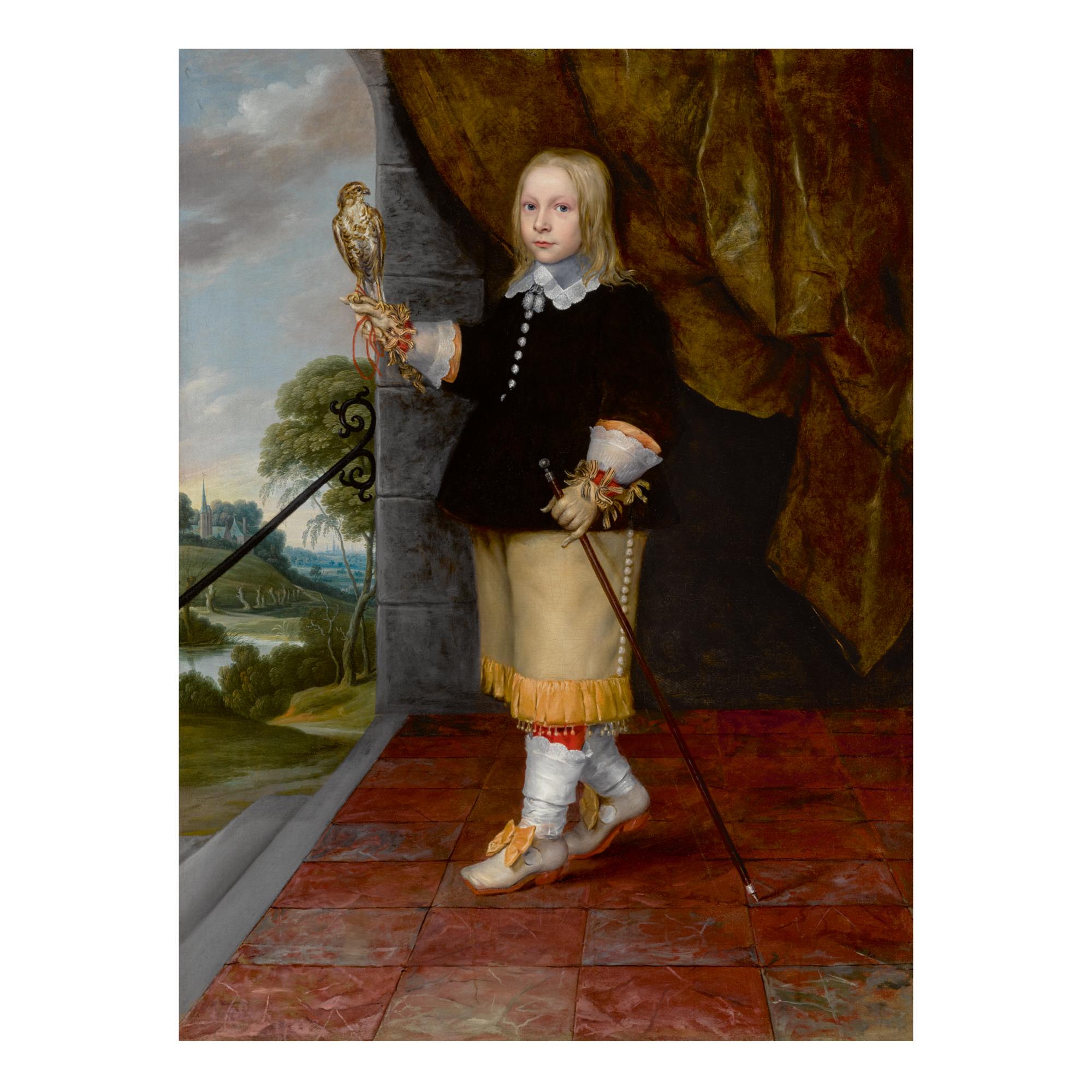 Ludolf De Jongh - Portrait Of A Young Boy, Full Length, Holding A Kestrel