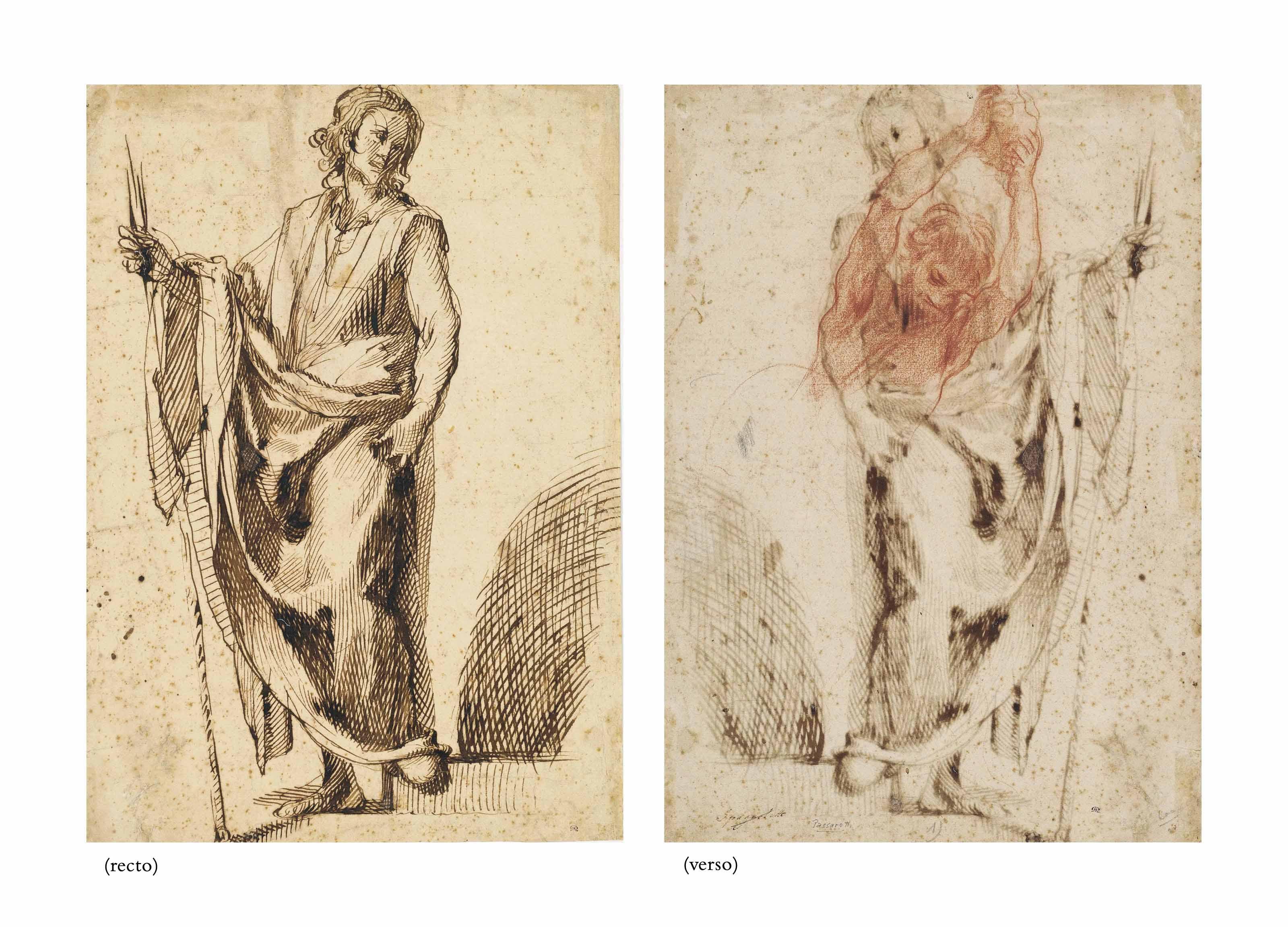 Ludovico Card - A Standing Apostle (Recto), Study Of An Assailant In The Stoning Of Saint Stephen (Verso)