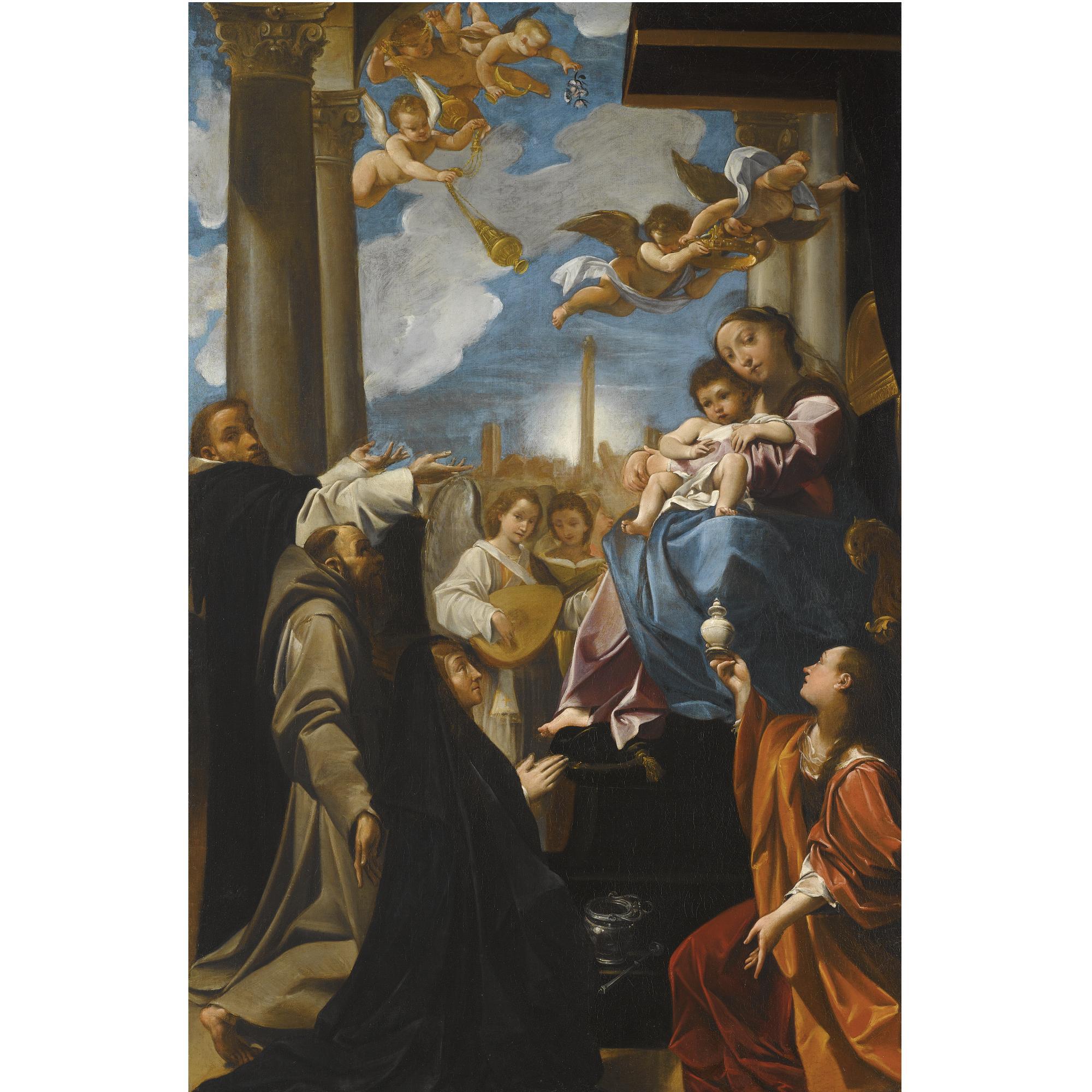Ludovico Carracci - The Madonna And Child Enthroned With Angels, Saint Dominic, Saint Francis, The Magdalene, And A Female Donor: The \