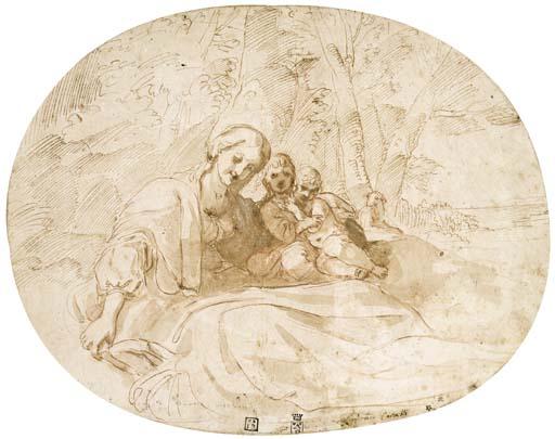 Ludovico Carracci - The Virgin And Child With The Infant Baptist In A Wooded Landscape Near The Coast