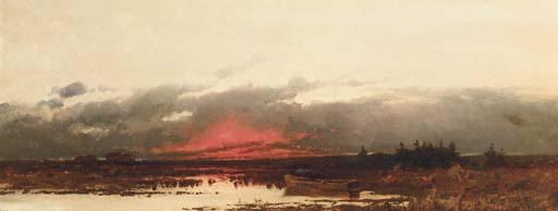 Ludvig Münthé - Sunset over a marsh