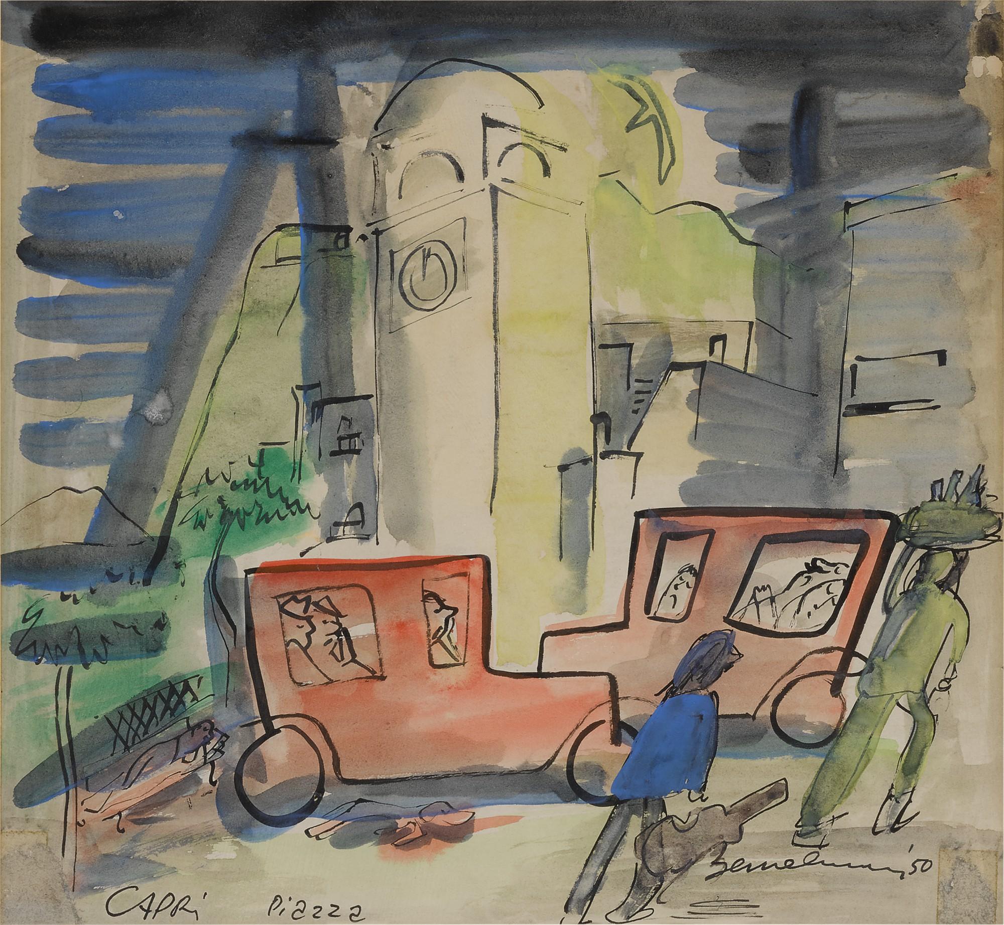 Ludwig Bemelmans - Sketch for \'Italian Holiday\' (Capri Piazza)