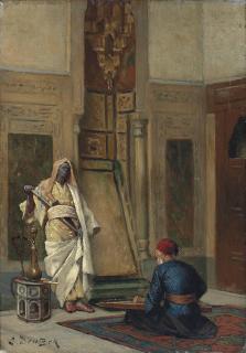 Ludwig Deutsch - A Musician And A Guardsman In An Oriental Interior