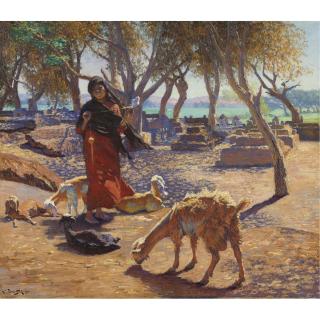 Ludwig Deutsch - French The Young Goat Herder Of Shobrah, Egypt