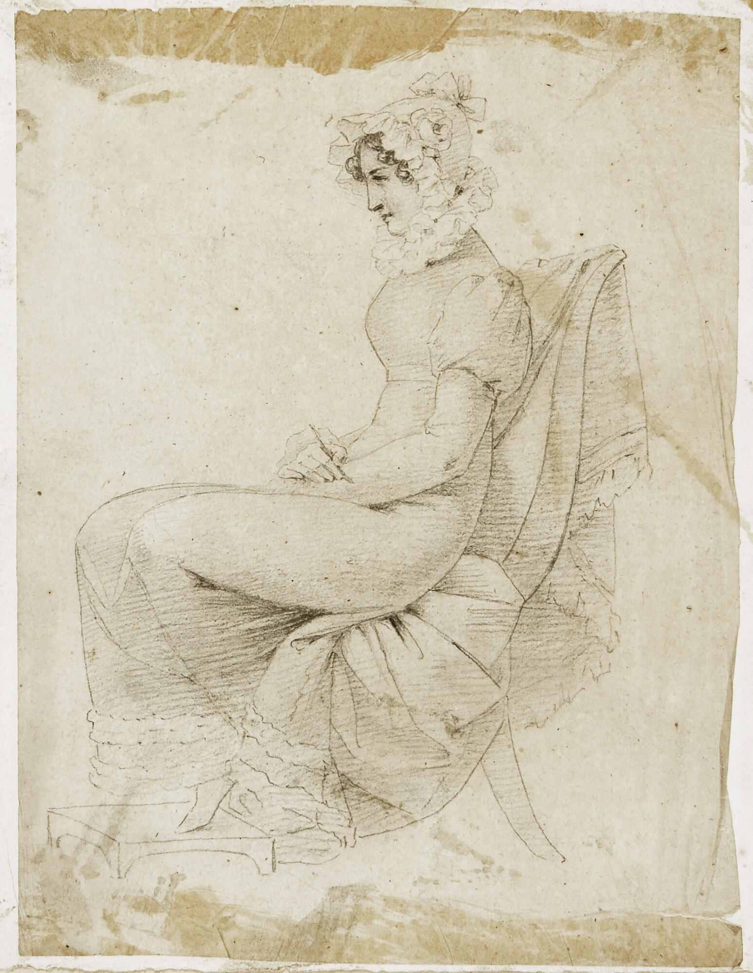 Ludwig Emil Grimm - Eine junge Dame mit Haube, sitzend.