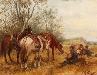 Ludwig Gedlek - Husaren bei der Rast