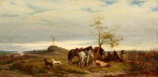 Ludwig Gedlek - Landschaft mit rastenden Husaren