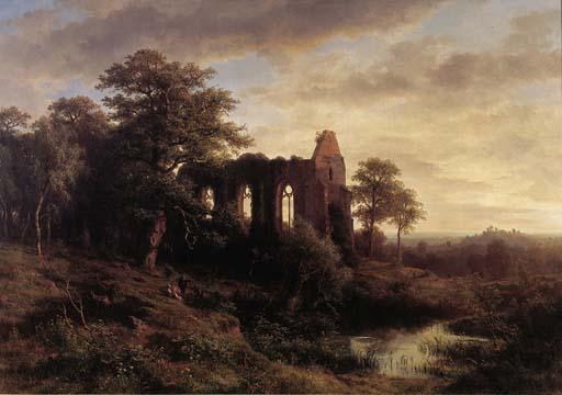 Ludwig Halauska - Abendlandschaft mit kirchenruine
