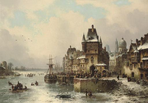 Ludwig Hermann - Market day on a frozen lake