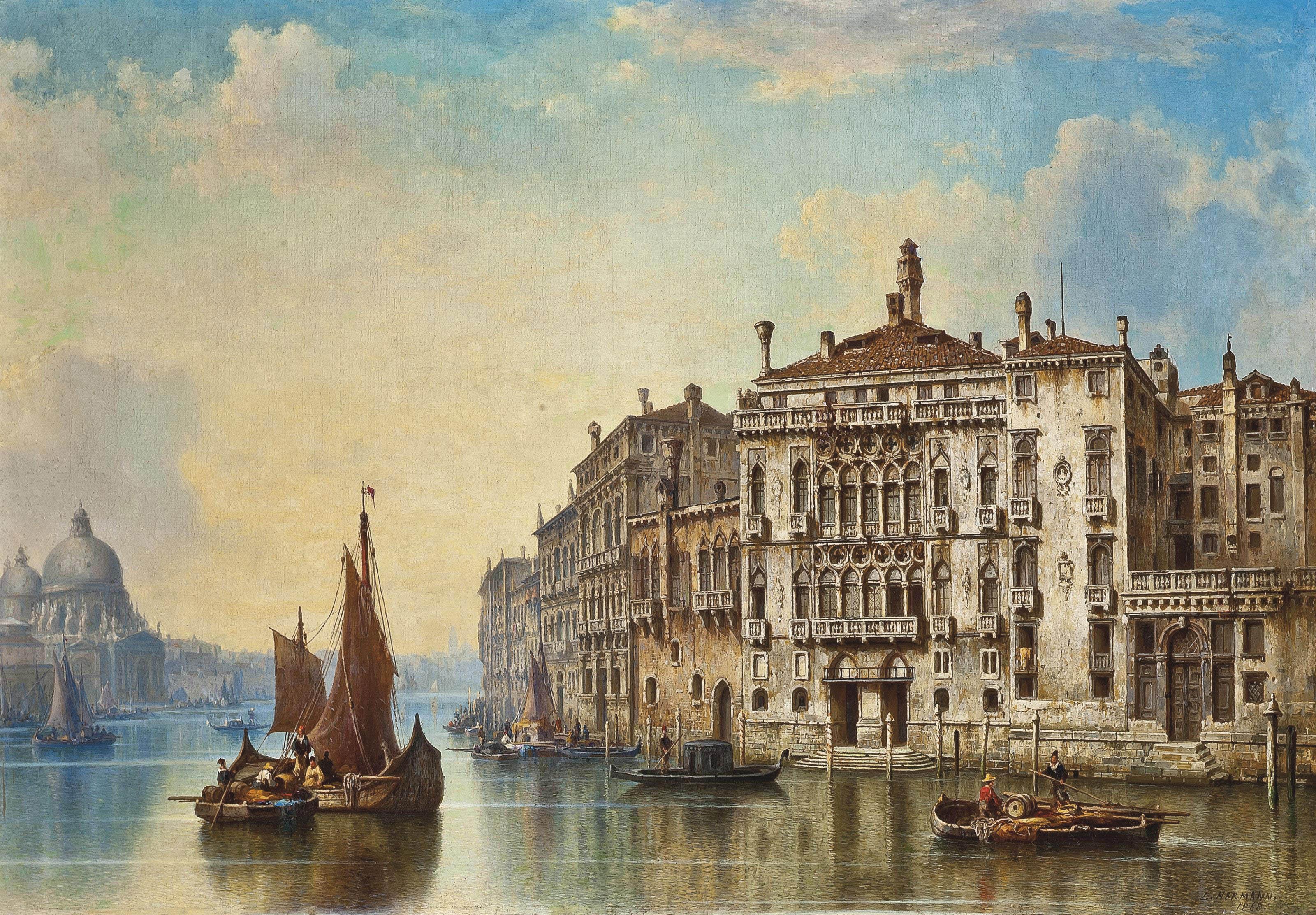Ludwig Hermann - Vessels at the opening to the Grand Canal, Venice