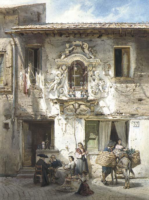 Ludwig Johann Passini - A Roman house with an edicola in a baroque surround