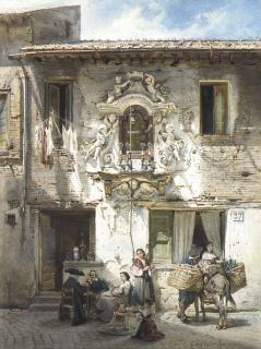 Ludwig Johann Passini - A Roman house with an edicola in a baroque surround
