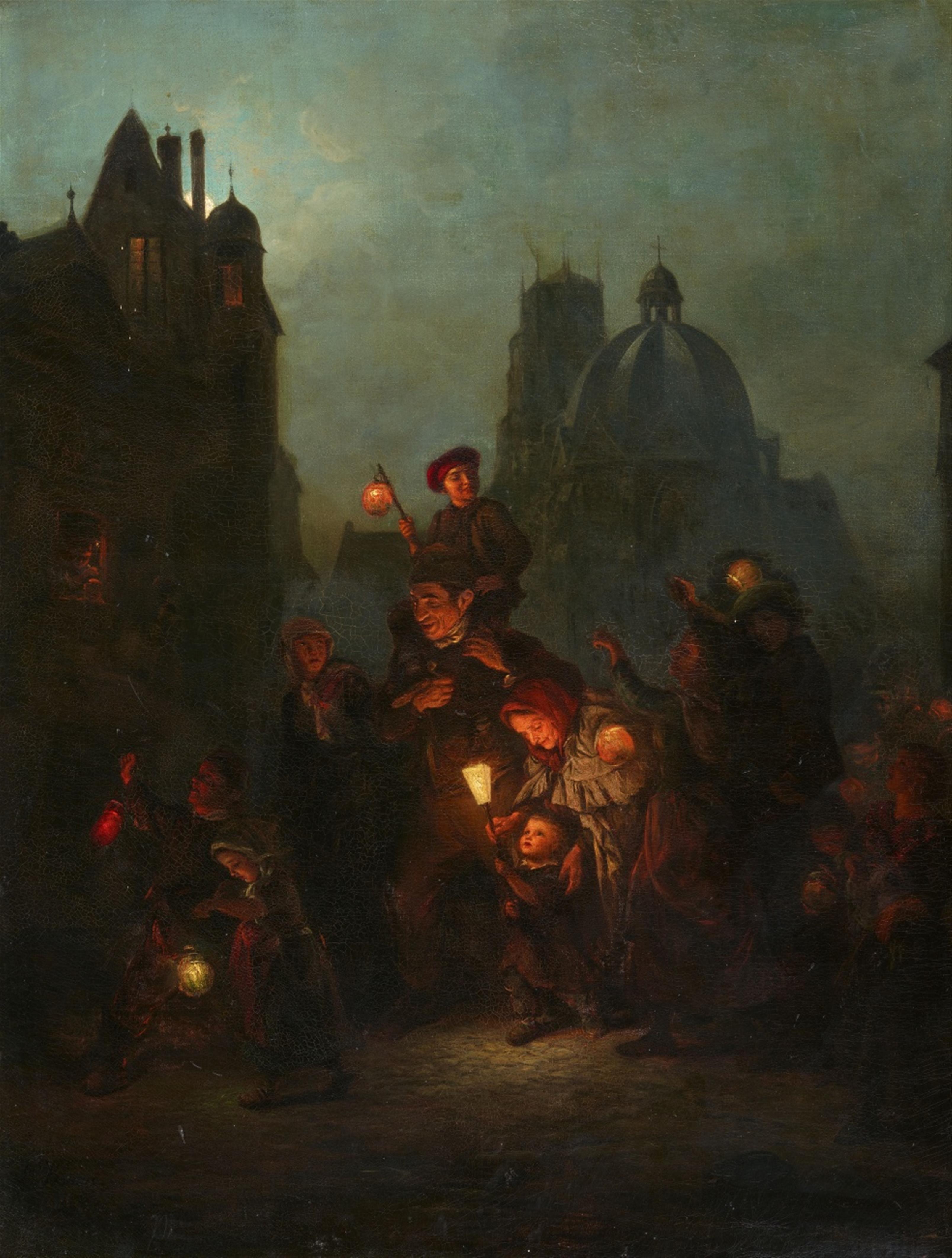 Ludwig Knaus - Martinszug vor St. Quirinus in Neuss