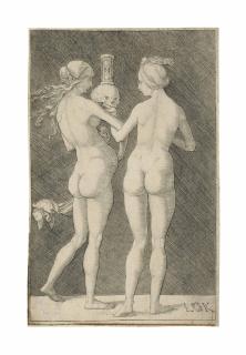 Ludwig Krug - Two nude Women with a Skull and Hourglass