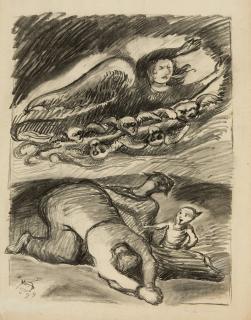 Ludwig Meidner - Visionen (recto) – Engel und Flehender (verso).