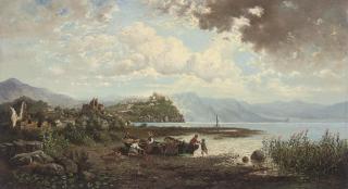 Ludwig Rubelli von Sturmfest - Fisherfolk mending nets before a citadel, Gorizia