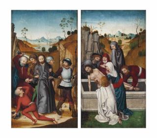 Ludwig Schongauer - Wing of an altarpiece: The Arrest of Christ (outer face); and The Entombment (inner face)