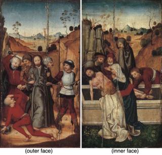 Ludwig Schongauer - Wing of an altarpiece: The Arrest of Christ (outer face); and The Entombment (inner face)