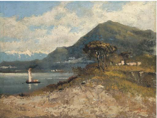 Luigi Bertelli - Veduta Del Lago di Como Con Barca A Vela