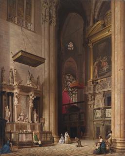 Luigi Bisi - Interno del Duomo di Milano con l\'altare di Santa Tecla Martire