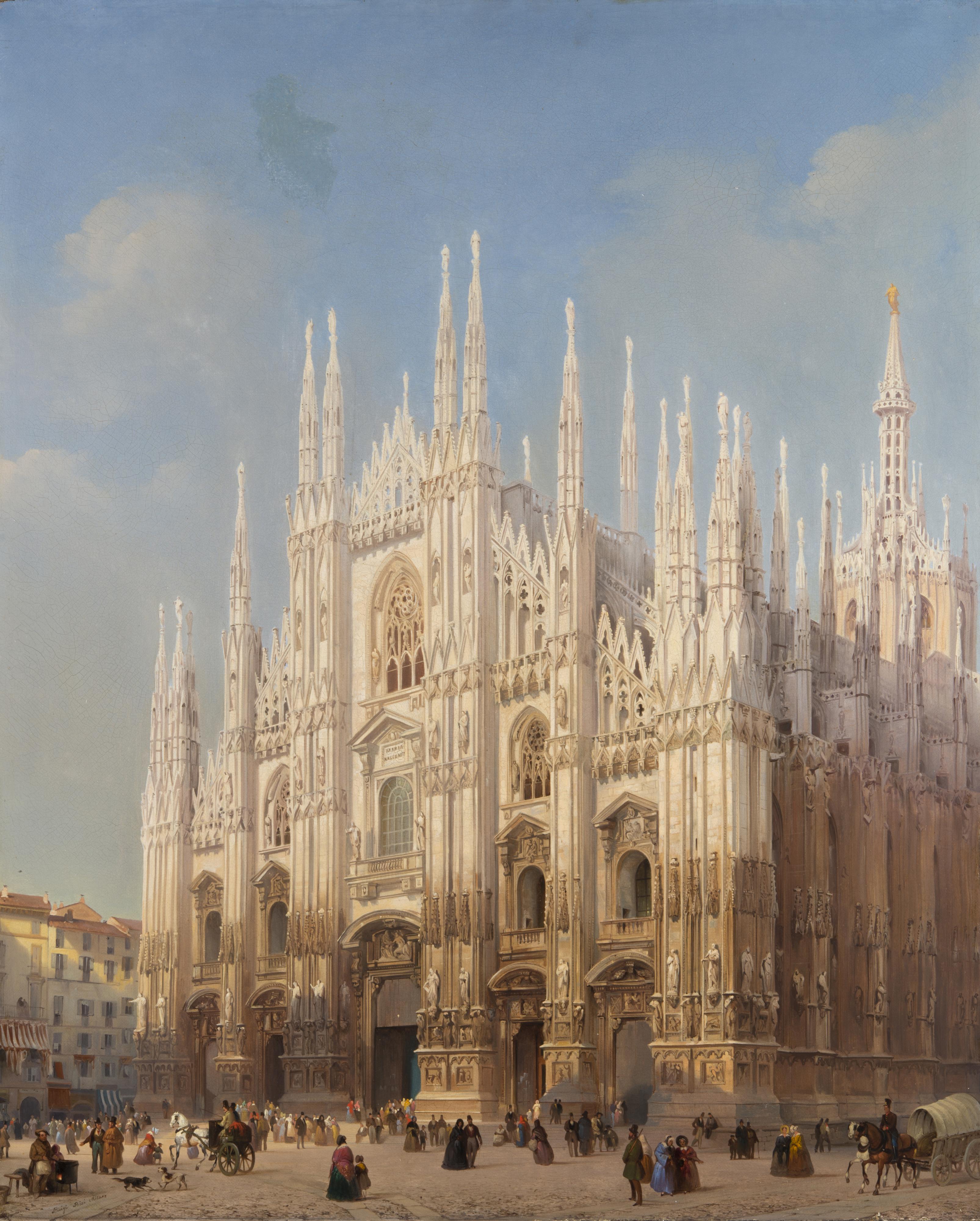 Luigi Bisi - Veduta della facciata del Duomo di Milano all\'angolo del Rebecchino