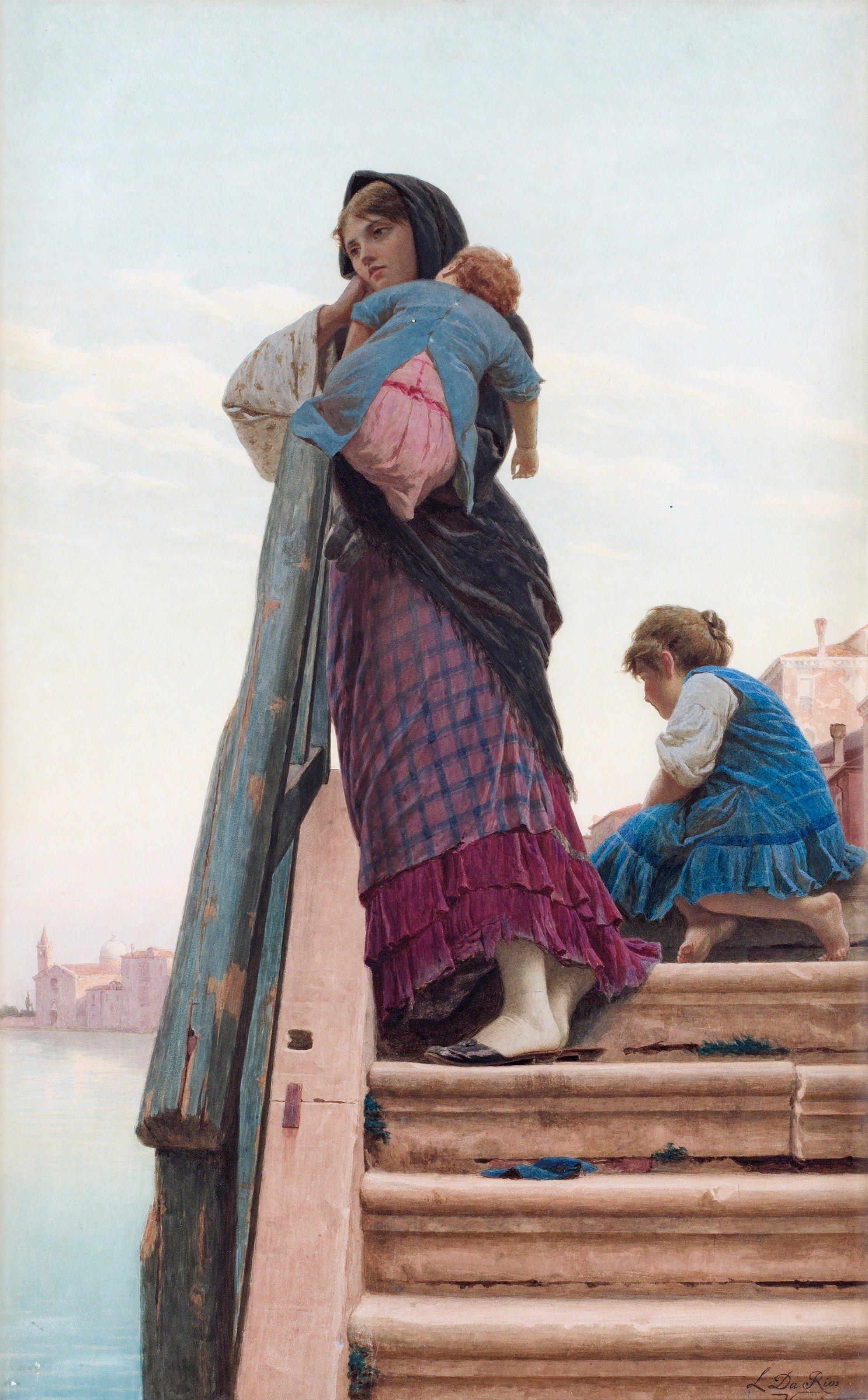 Luigi da Rios - Mother with children, scene from Venice