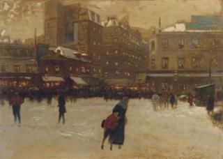 Luigi Loir - A Parisian Street Scene In Winter