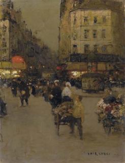 Luigi Loir - Crépuscule Sur Une Place, Probablement La Place du Delta, Paris