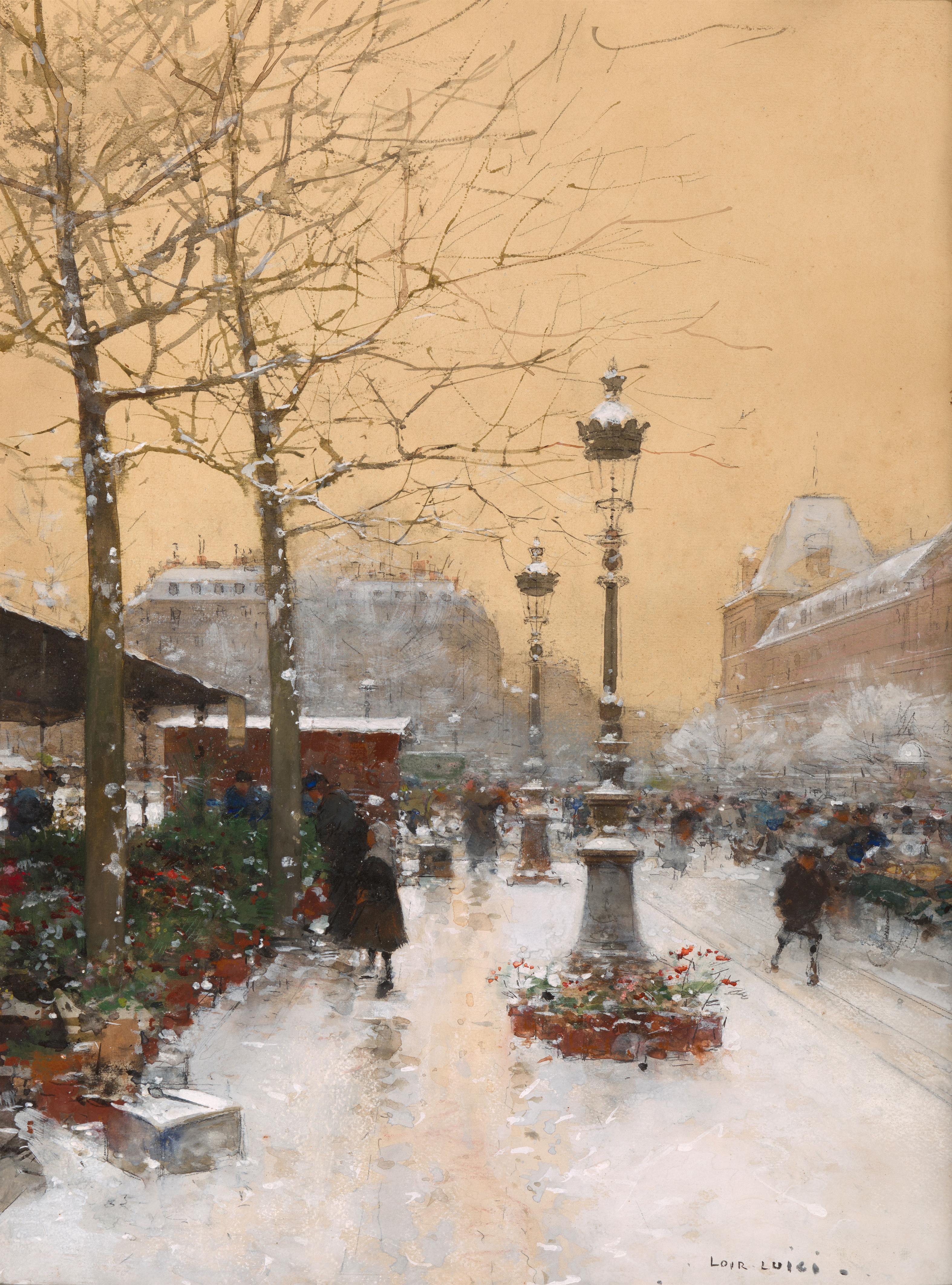 Luigi Loir - Marché aux fleurs sous la neige