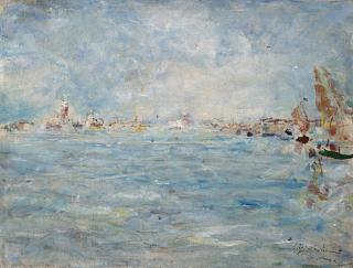 Luigi Mantovani - Veduta della laguna con Venezia sullo sfondo