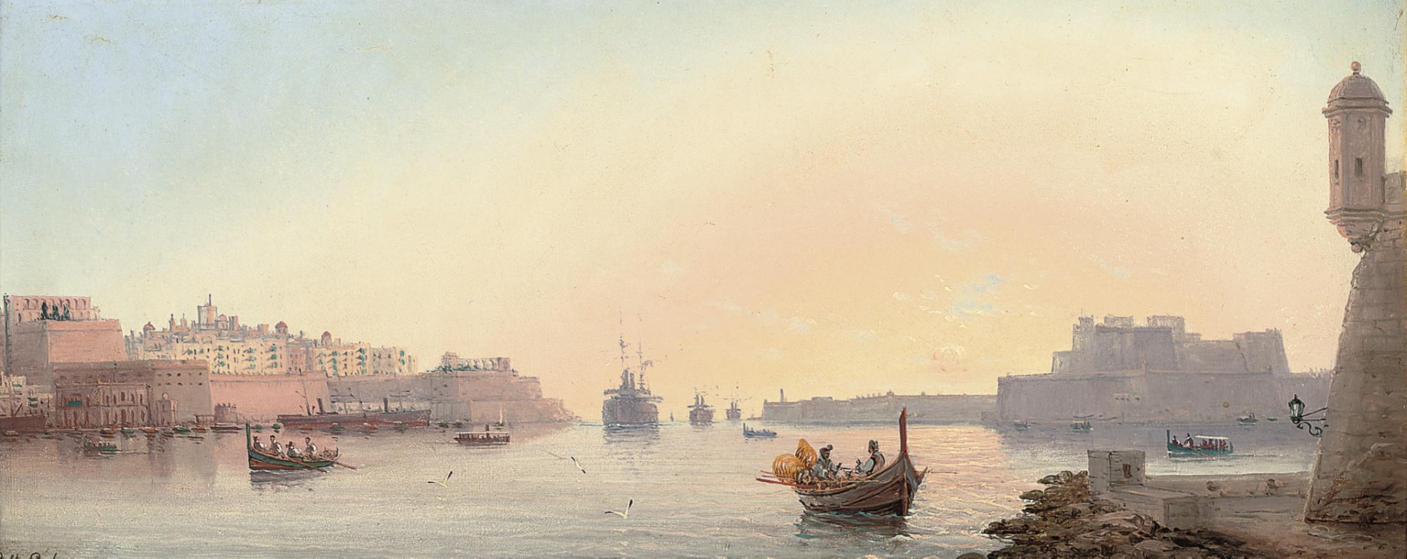 Luigi Maria Galea - A convoy entering Valetta harbour