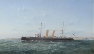Luigi Maria Galea - An armoured cruiser outward-bound from Valetta