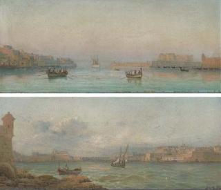 Luigi Maria Galea - Shipping in calm waters in the Grand harbour, Valetta, Malta; and Shipping in a stiff breeze in the Grand harbour, Valetta