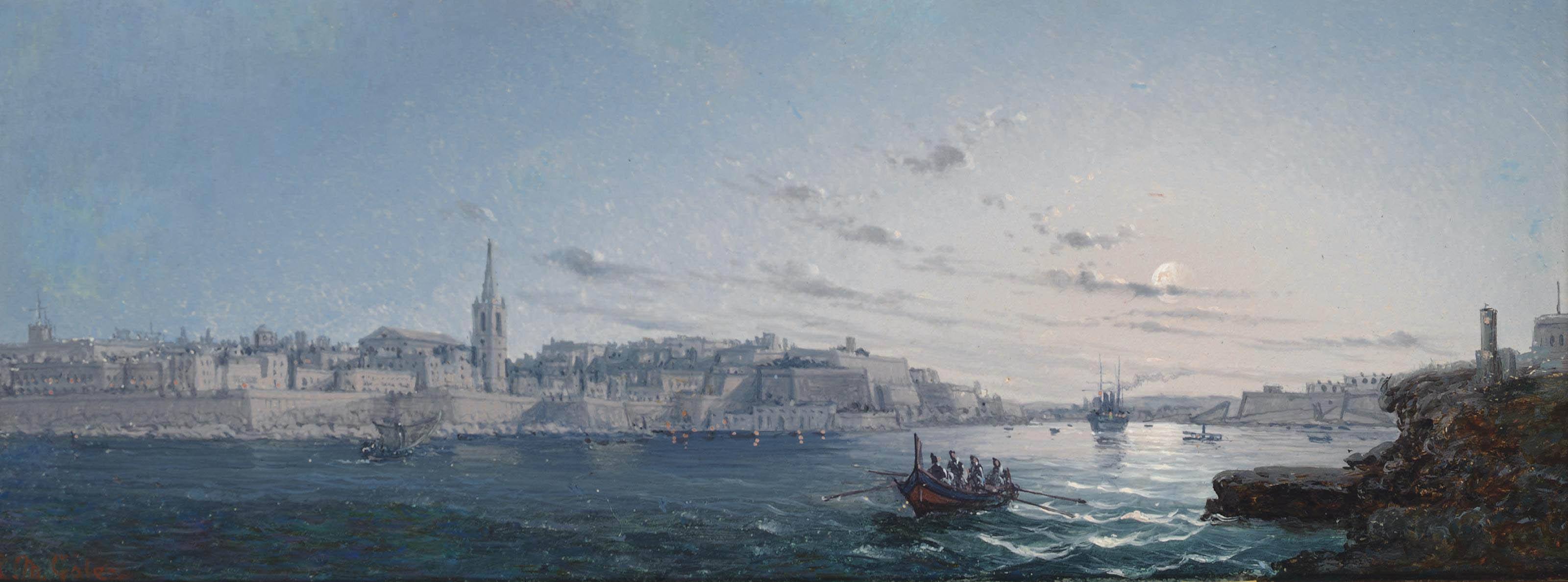 Luigi Maria Galea - Shipping in Grand Harbour, Valetta, Malta, at dusk