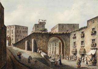 Luigi Mayer - \'Church & Convent of St. Mary\'; \'Caravansera at Kustchiuk-Czemege\'; \'Fountain of Serpents\'; and 5 further views hand-coloured aquatints, each with accompanying leaf of letterpress description, each published by W. Watts, 1801-1803 (8)
