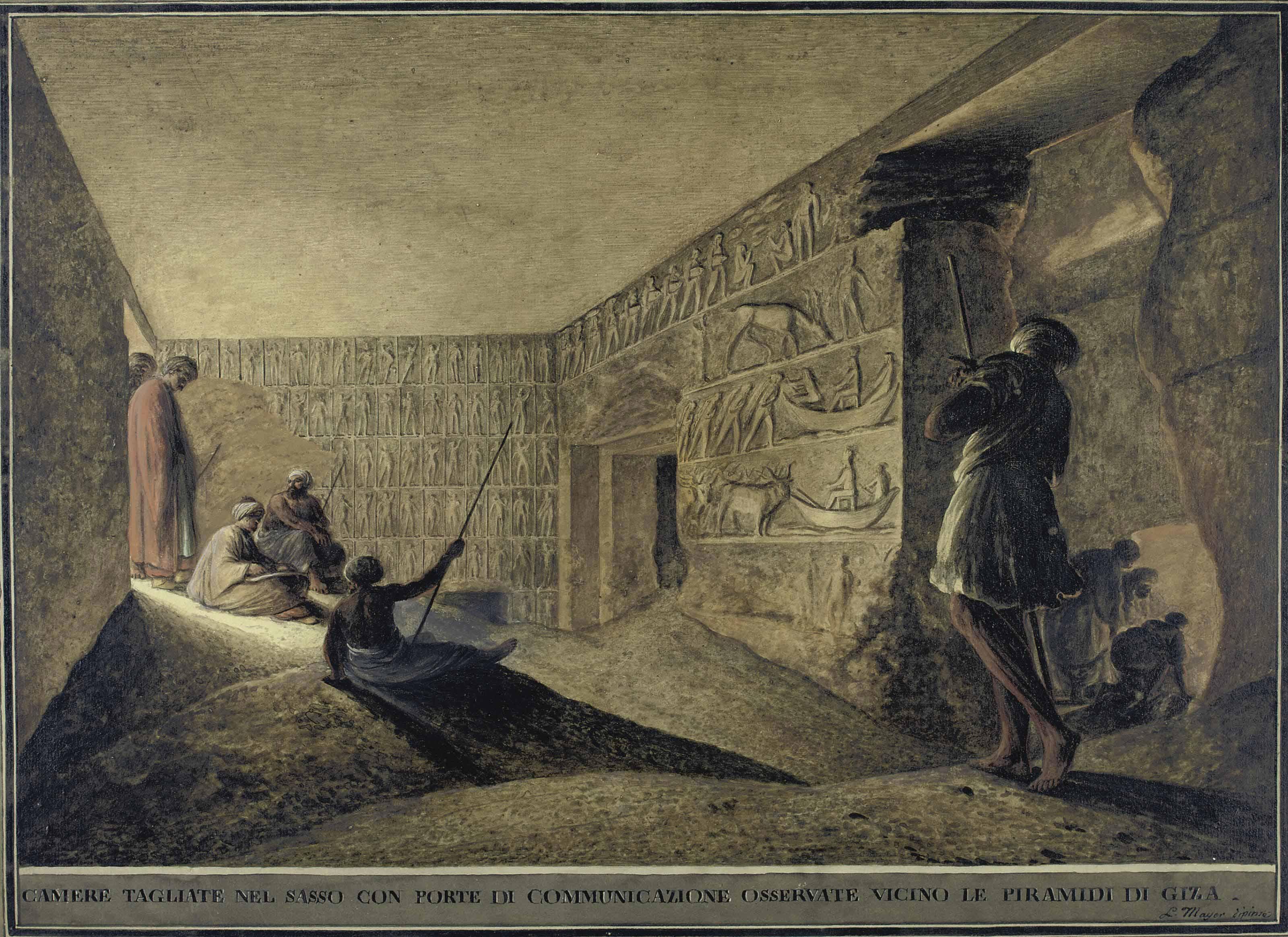 Luigi Mayer - The Burial Chamber Of A Pyramid With Guardsmen