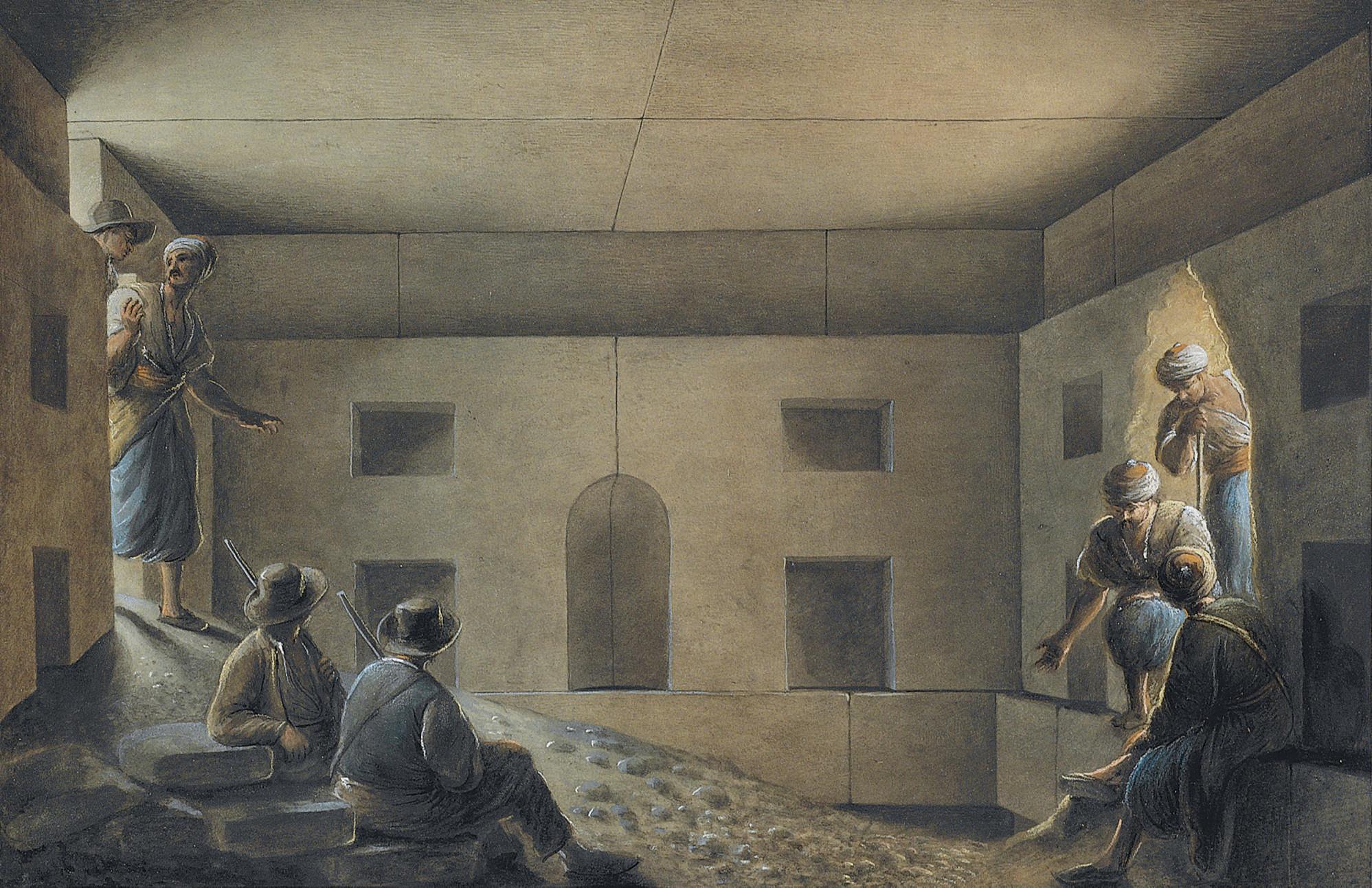 Luigi Mayer - The excavation of a burial chamber, perhaps at Giza, near Cairo