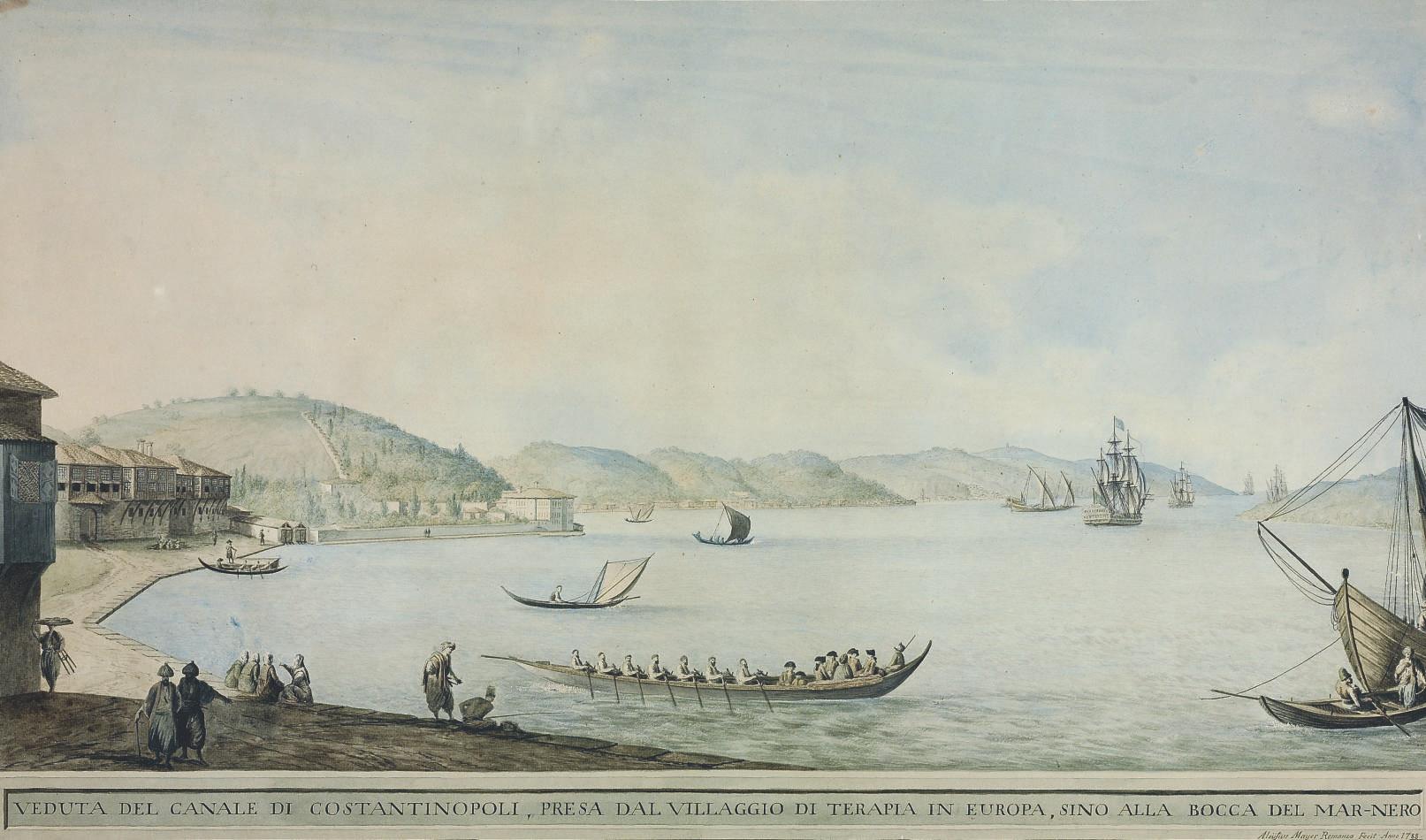 Luigi Mayer - View of the canal of Constantinople, from the village of Terapia up to the mouth of the Black Sea