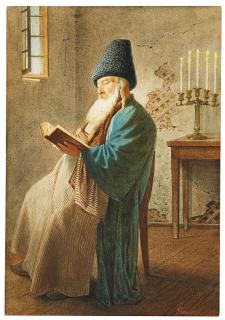 Luigi Ossipovitch Premazzi - 2 Blätter: Bauer und Pope in Interieur