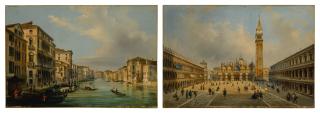 Luigi Querena - Venice, a view of the Grand Canal; Venice, a view of St. Mark\'s Square