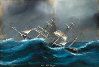 Luigi Roberto - The barque Vale of Nith of Liverpool under reduced sail in heavy weather