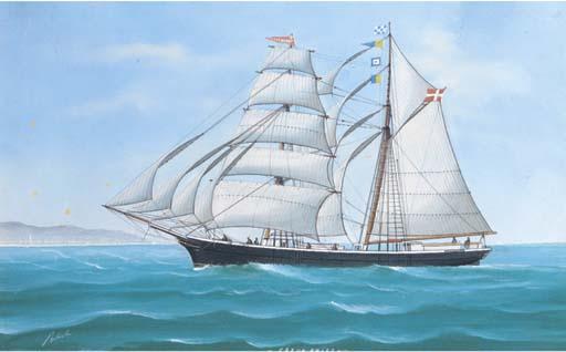 Luigi Roberto - The Greve Frijs under full sail in the Mediterranean;  and The Greve Frijs under reduced sail in a swell