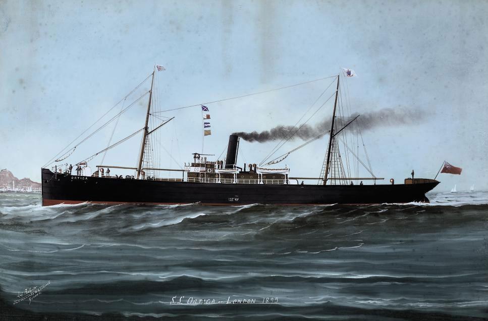 Luigi Roberto - The S.S. Ortiga in full-steam off Genoa