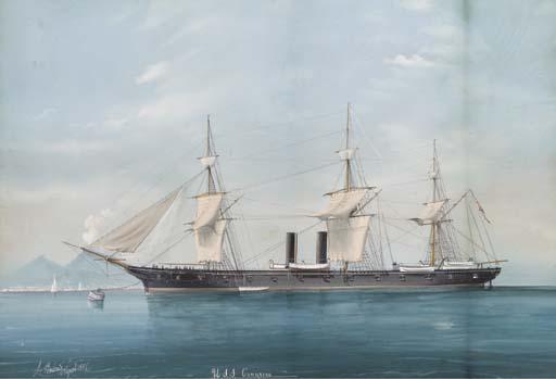 Luigi Roberto - The U.S.S. Congress lying at her mooring off Naples
