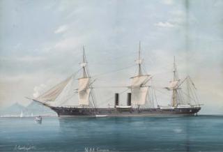 Luigi Roberto - The U.S.S. Congress lying at her mooring off Naples