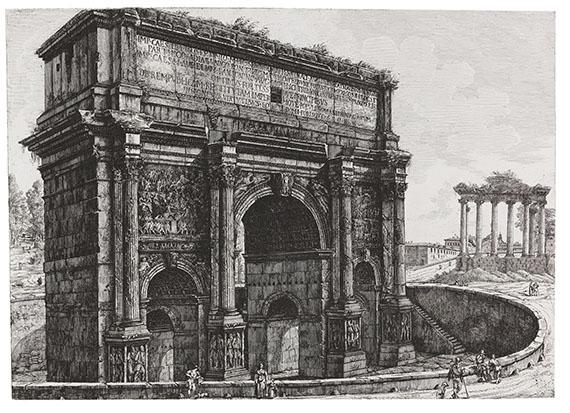 Luigi Rossini - 2 Blätter: Arco di Settimo Severo. Veduta dell\'Anfiteatro Flavio, detto il Colosseo