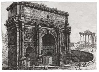 Luigi Rossini - 2 Blätter: Arco di Settimo Severo. Veduta dell\'Anfiteatro Flavio, detto il Colosseo