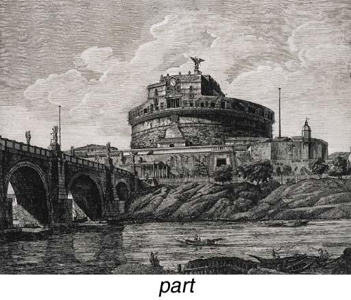 Luigi Rossini - Antichita Romane: Veduta del Campidoglio Romano; Veduta di fianco del Campidoglio di Roma; Veduta Generale del Tempio di Venere; Veduta della Gran Mole Adriana, e Ponte Elio; Avanzo del Tempio di Medica, da altri un Sepolcro
