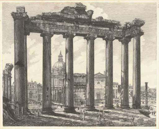 Luigi Rossini - Veduta dell\' Interno del Tempio della Concordia, nel Foro Romano; and Veduta Generale del Foro Romano