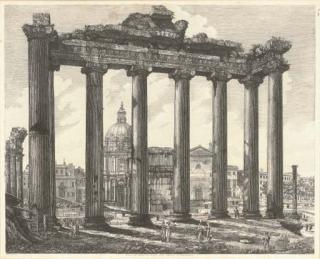 Luigi Rossini - Veduta dell\' Interno del Tempio della Concordia, nel Foro Romano; and Veduta Generale del Foro Romano